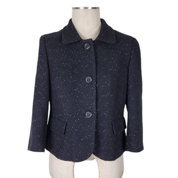 Ann Taylor Jackets & Blazers - Ann Taylor Blazer Size 12 Black White Flecked 3/4 Sleeves Pockets Wool Blend